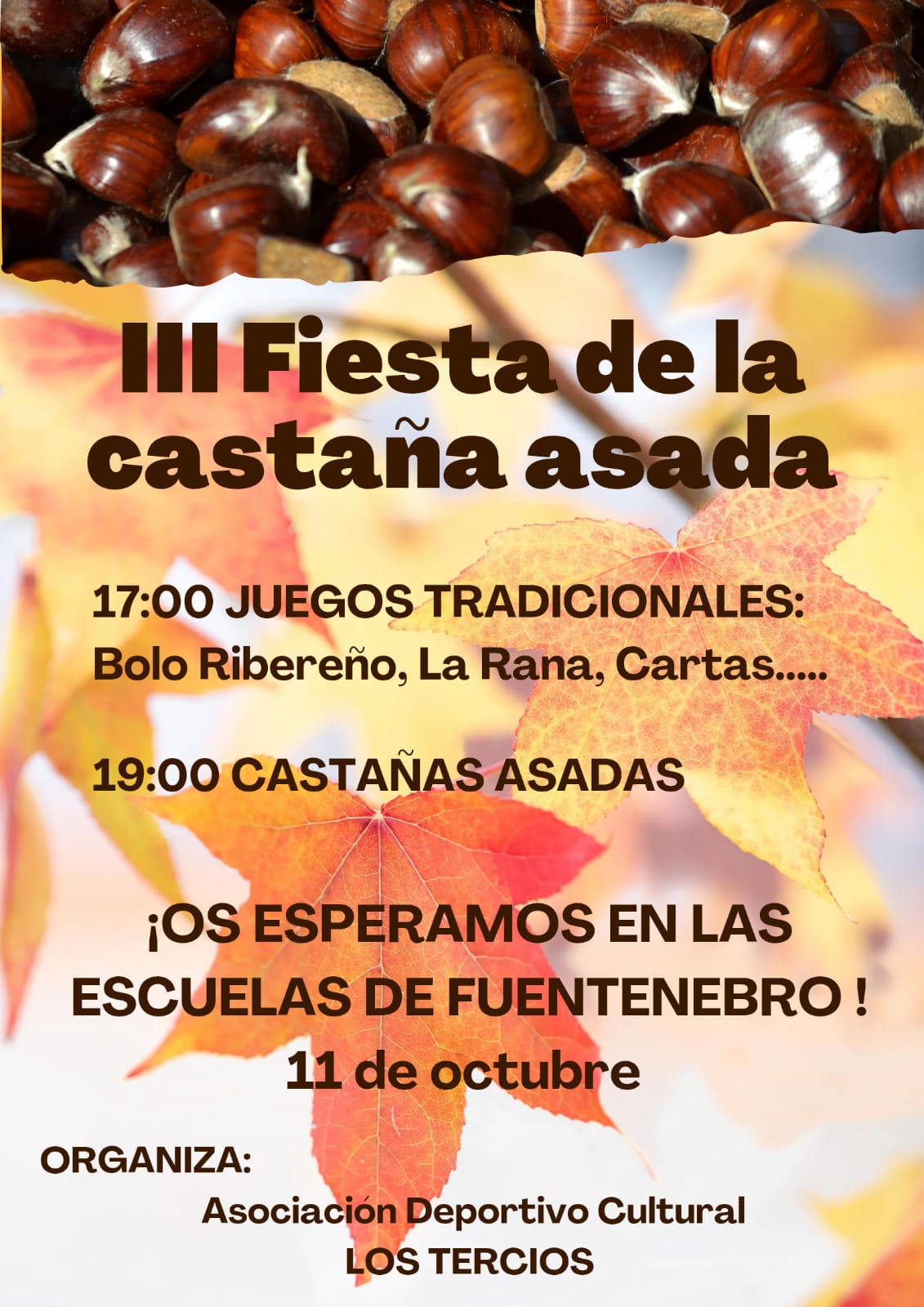 La Asociación "Los Tercios" organiza la III Fiesta de la Castaña Asada en Fuentenebro.
