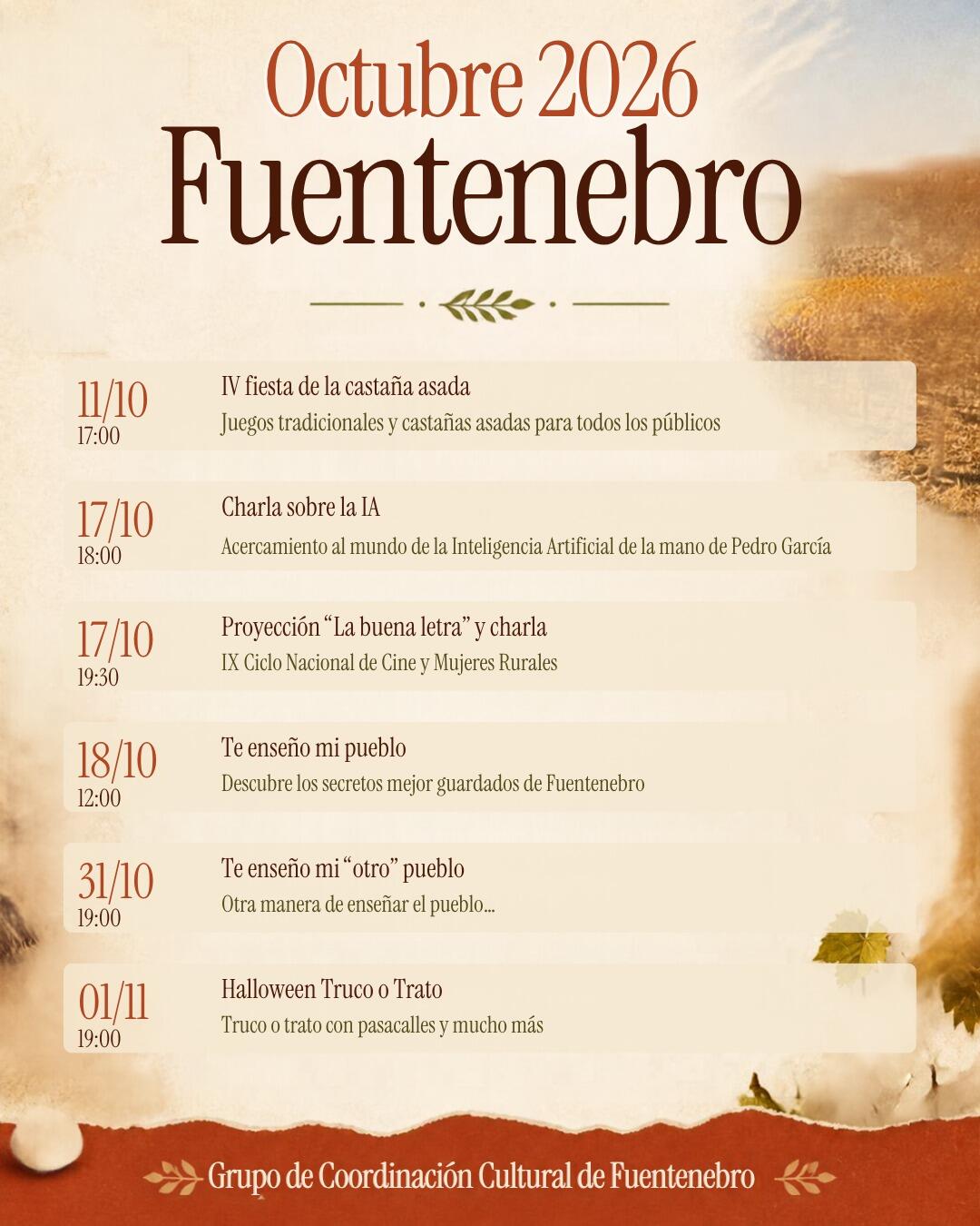 Fuentenebro presenta su calendario cultural de octubre con actividades para todos